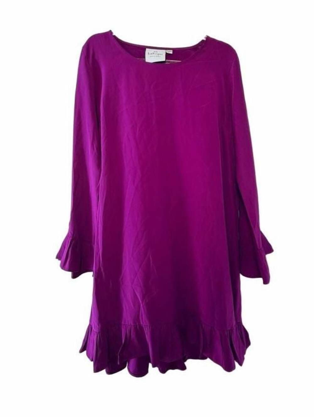 LaRoque Magenta Ruffle Hem Trapeze Dress with Bell Sleeves